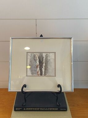 Original Watercolour Painting Vintage 1987 Birch Trees Winter Forest Neutral